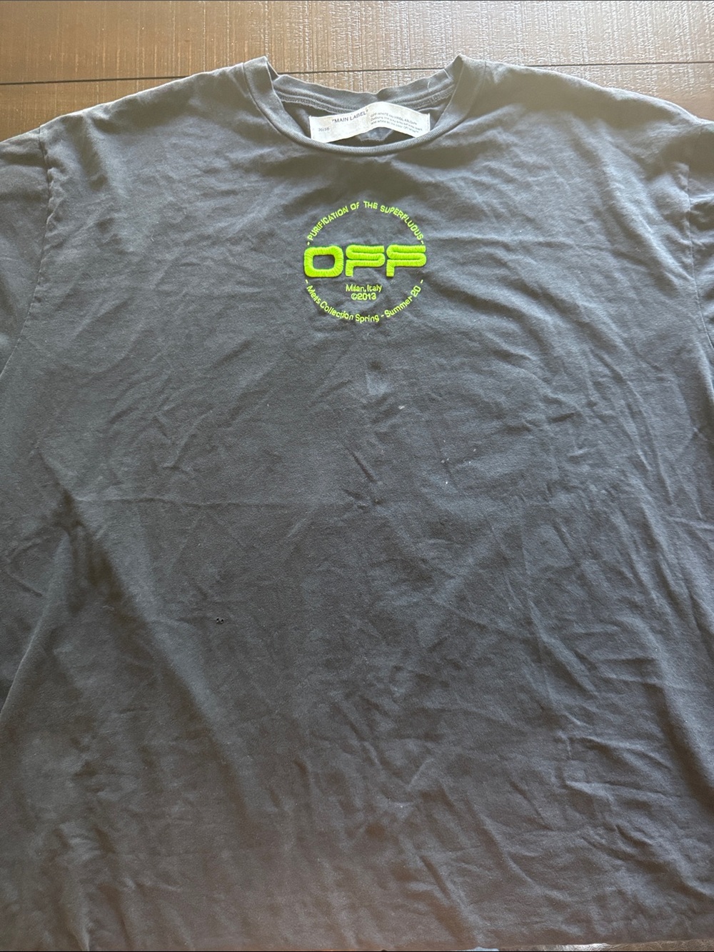 Off-White Black T-Shirt with Neon Green Chest Logo Over size T size M